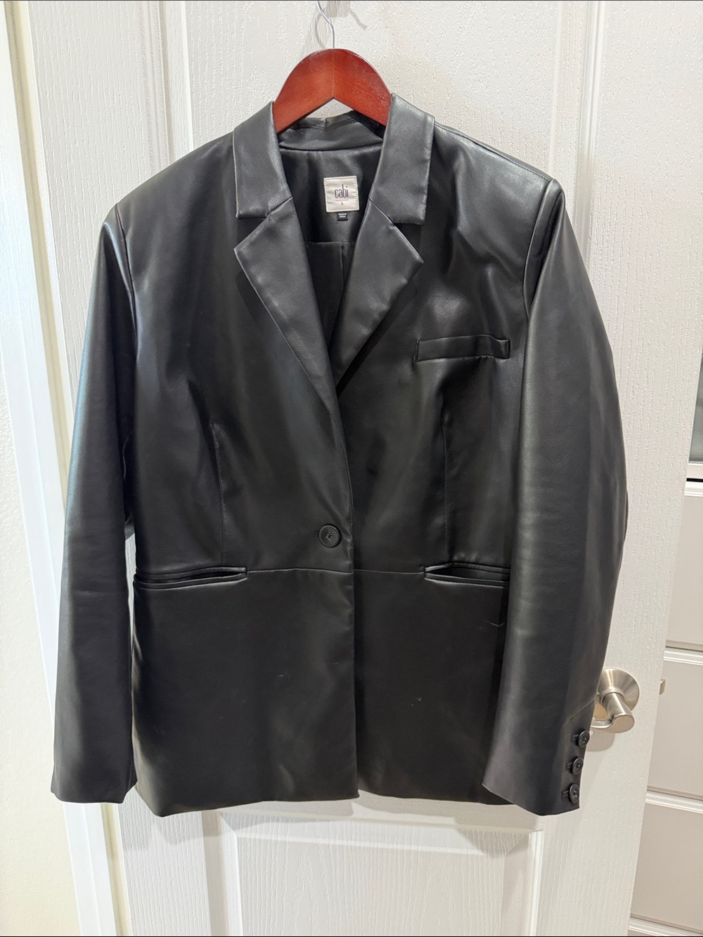 CABI - Black Faux Leather Blazer - Tailored Single-Button Jacket